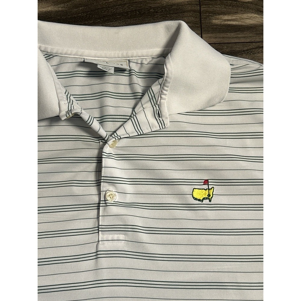Masters Performance Golf Polo White Shirt Men's Large Green Vintage Striped 623